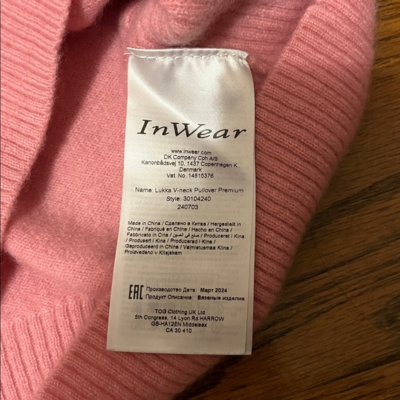 Inwear Cashmere Pink V-Neck Women's Sweater, Size S/Xs - Picture 9 of 11
